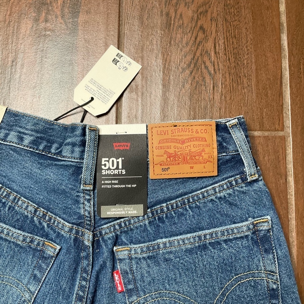 Levi’s Premium Denim Blue Distressed Women's Shorts - Picture 5 of 7